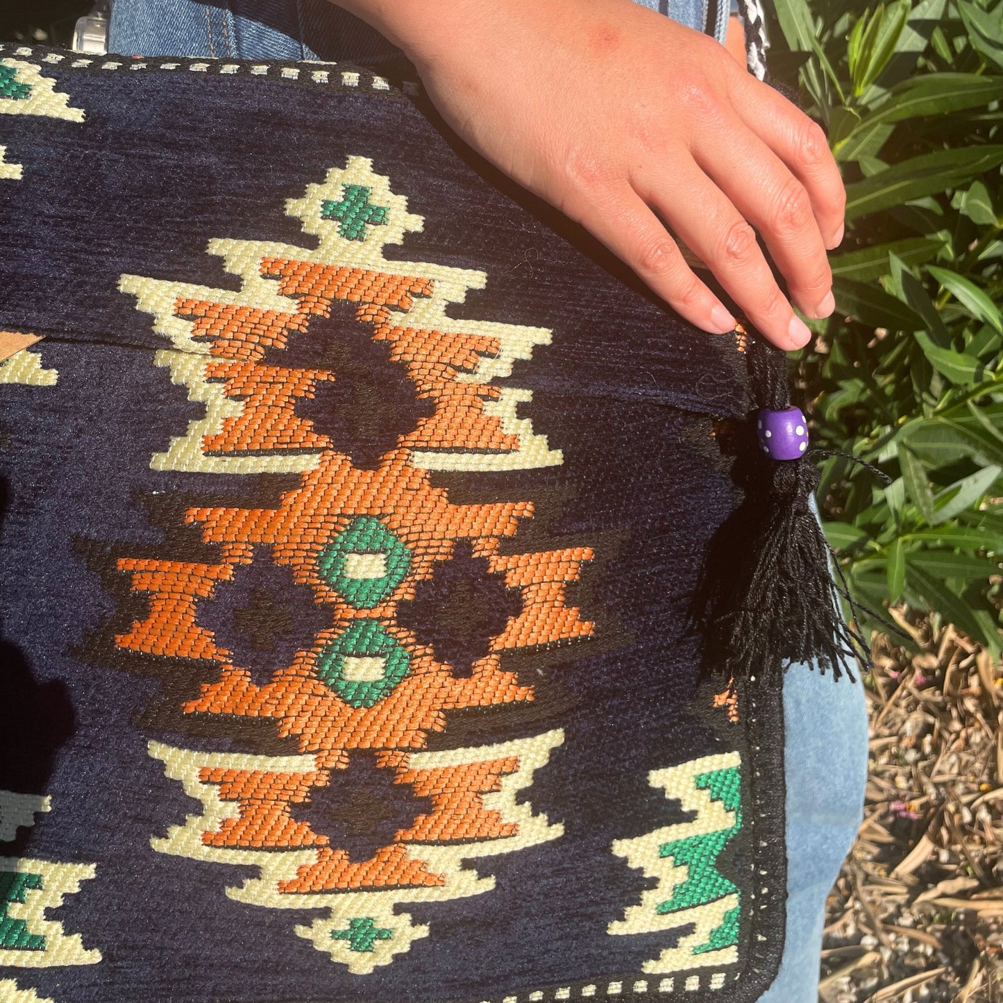 Kilim Bohemian Shoulder Bag - Navy Blue product packaging on clean background from Quintessential Holistic Health Ltd