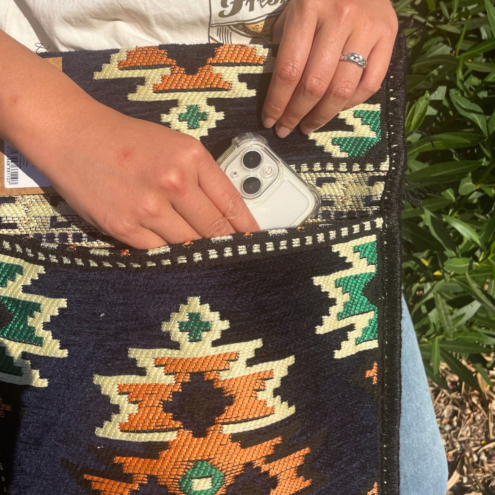Kilim Bohemian Shoulder Bag - Navy Blue product packaging on clean background from Quintessential Holistic Health Ltd