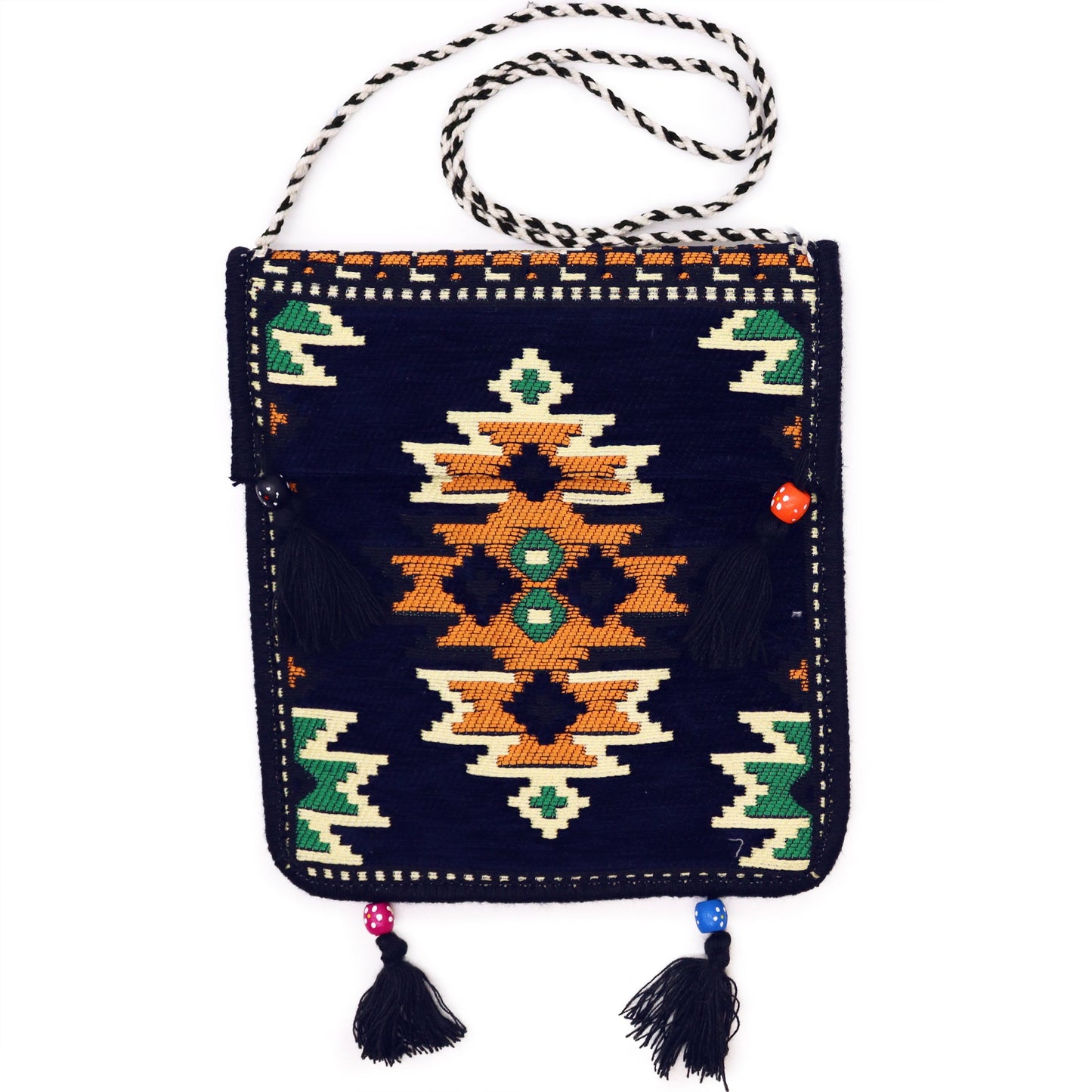 Kilim Bohemian Shoulder Bag - Navy Blue product packaging on clean background from Quintessential Holistic Health Ltd