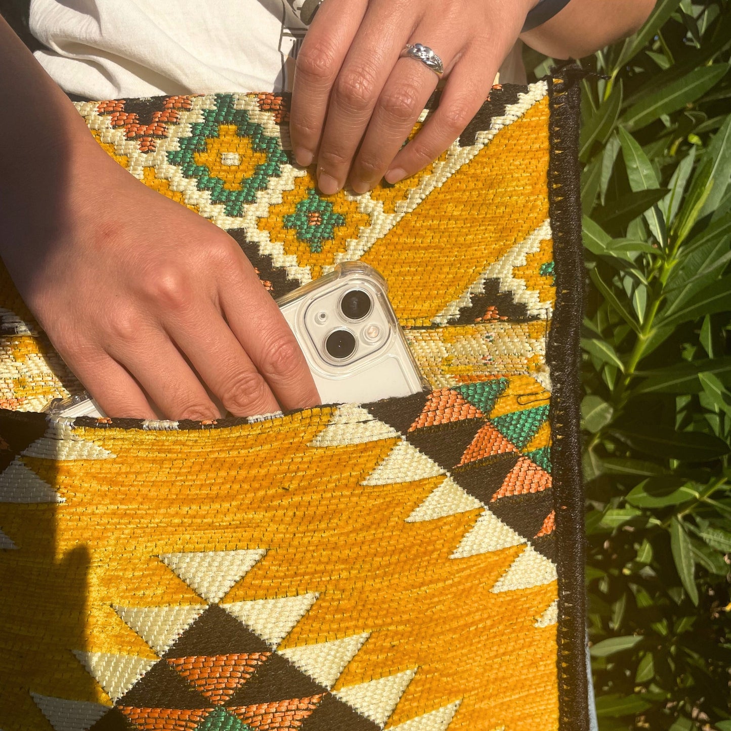 Kilim Bohemian Shoulder Bag - Yellow product packaging on clean background from Quintessential Holistic Health Ltd