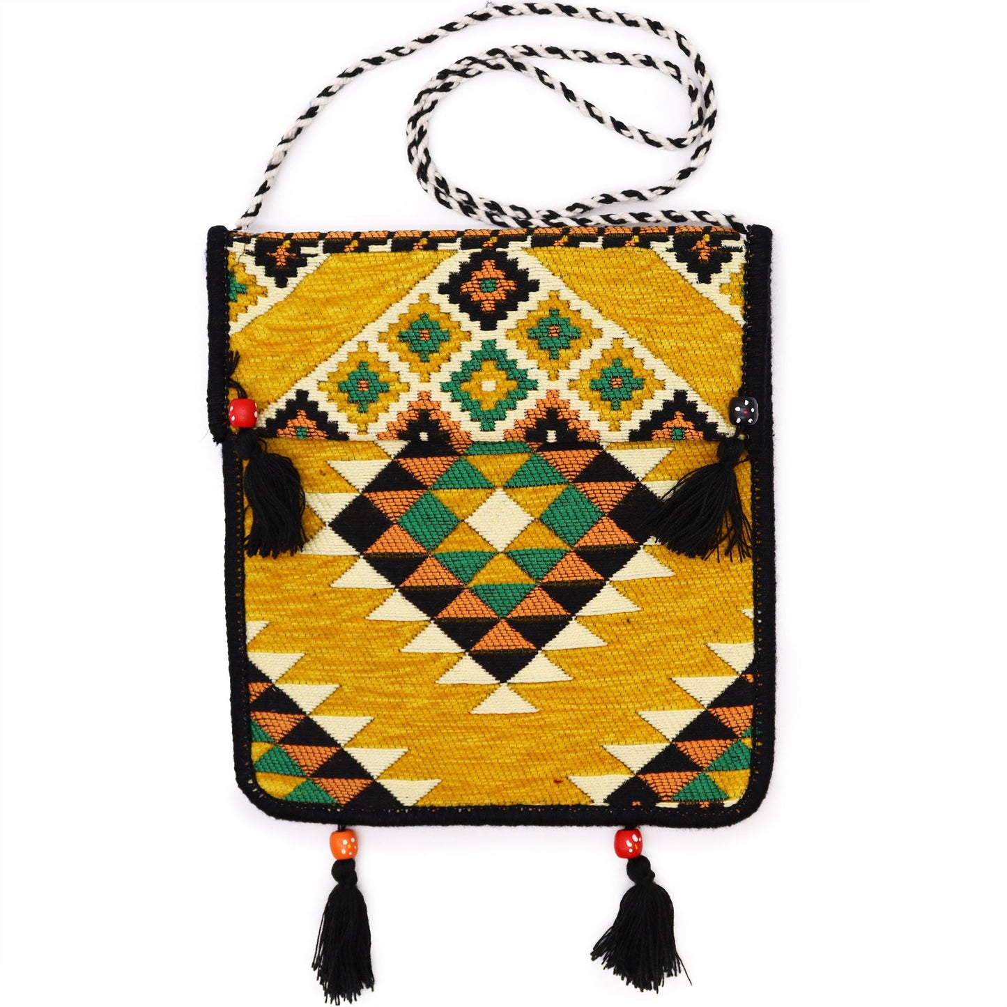 Kilim Bohemian Shoulder Bag - Yellow product packaging on clean background from Quintessential Holistic Health Ltd