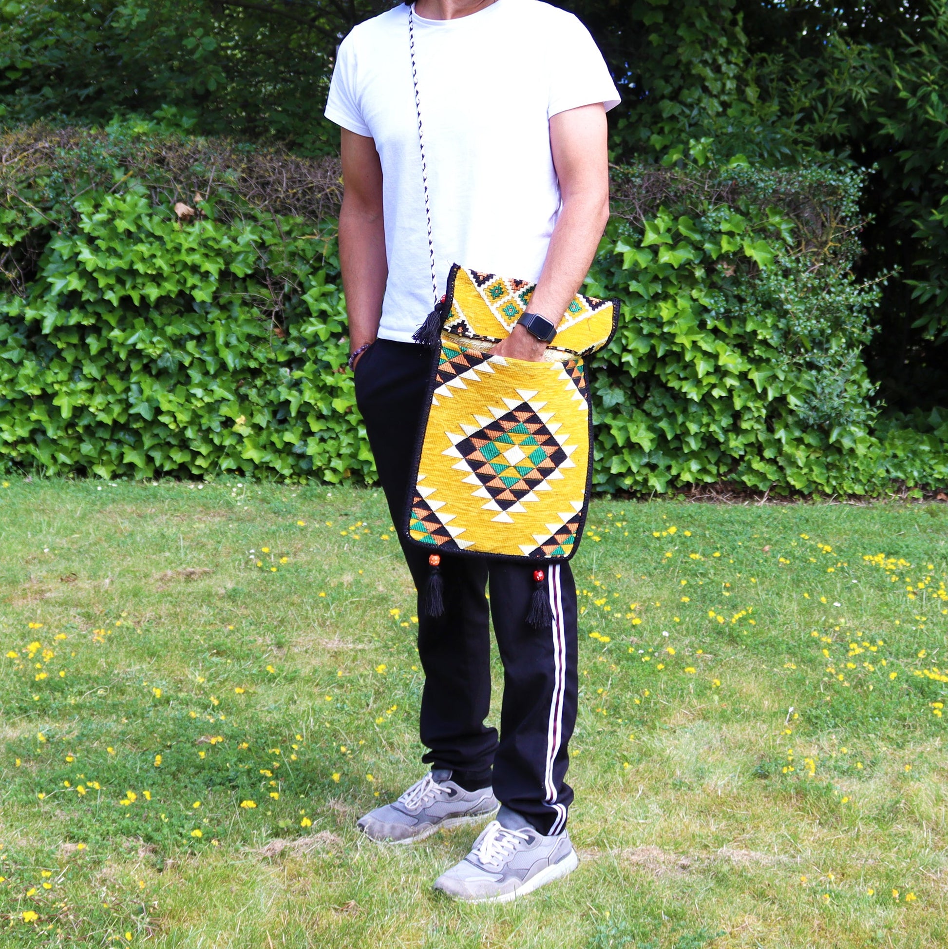 Kilim Bohemian Shoulder Bag - Yellow product packaging on clean background from Quintessential Holistic Health Ltd