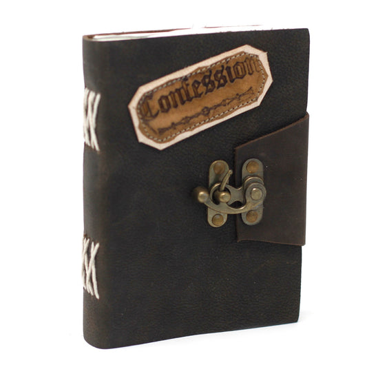 Handmade Leather-Bound Eco-Friendly Journal with Metal Clasp - Medium - Black - Confessions - main product image from Quintessential Holistic Health Ltd UK