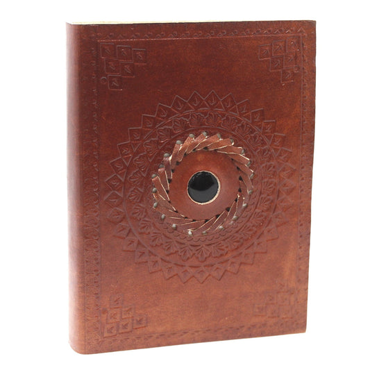Handmade Leather-Bound Eco-Friendly Notebook - Medium - Brown and Black Onyx - main product image from Quintessential Holistic Health Ltd UK