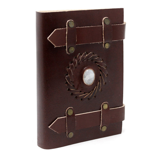 Handmade Leather-Bound Eco-Friendly Notebook with Belts - Small - Brown - Moonstone - main product image from Quintessential Holistic Health Ltd UK