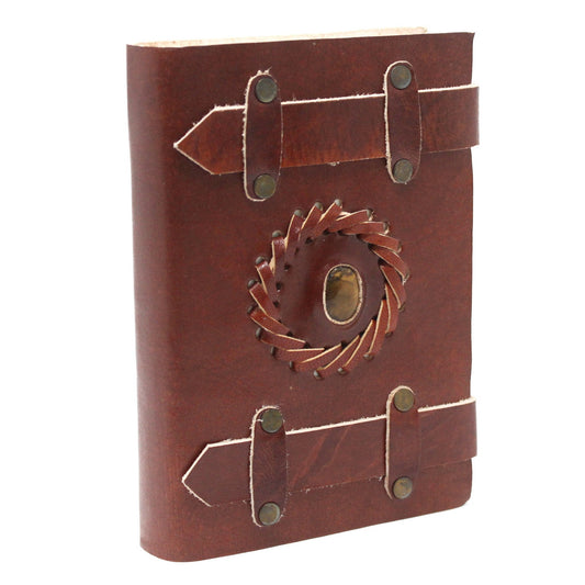 Handmade Leather-Bound Eco-Friendly Notebook with Belts - Small - Brown - Tigers Eye - main product image from Quintessential Holistic Health Ltd UK