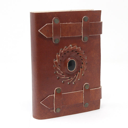 Handmade Leather-Bound Eco-Friendly Notebook with Belts - Small - Brown and Black Onyx - main product image from Quintessential Holistic Health Ltd UK