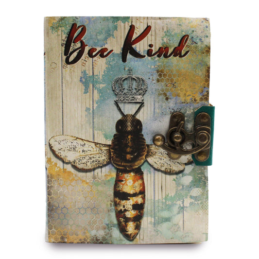 Handmade Leather-Bound Eco-Friendly Deckle Edged Journal with Metal Clasp - Medium - Bee Kind - main product image from Quintessential Holistic Health Ltd UK