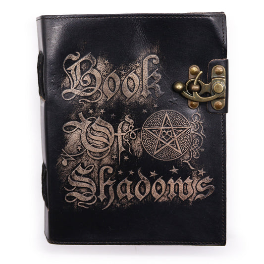Handmade Leather-Bound Eco-Friendly Deckle Edged Notebook with Metal Clasp - Large - Black - Book of Shadows - main product image from Quintessential Holistic Health Ltd UK