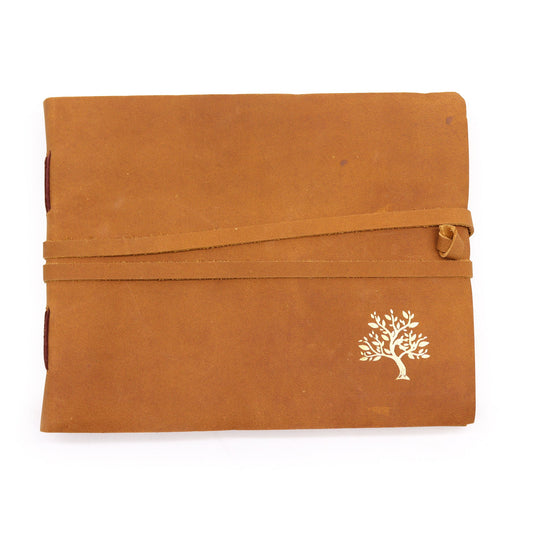 Handmade Leather-Bound Eco-Friendly Sketchbook with Wrap - Extra Large - Tan and Golden Tree - main product image from Quintessential Holistic Health Ltd UK