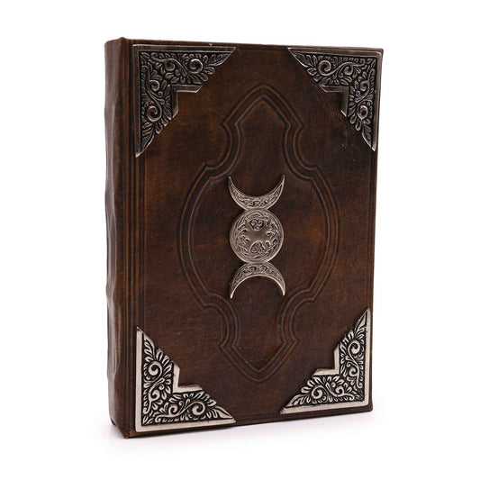 Handmade Leather-Bound Eco-Friendly Deckle Edged Journal - Extra Large - Brown - Zinc Triple Moon - main product image from Quintessential Holistic Health Ltd UK