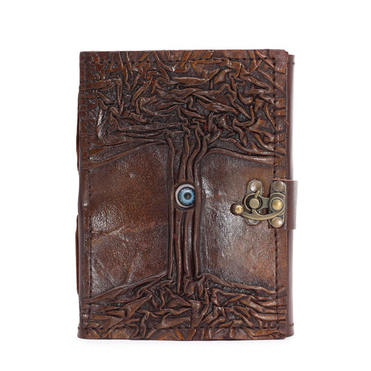 Handmade Leather-Bound Eco-Friendly Deckle Edged Notebook with Metal Clasp - Medium - Brown - Evil Eye - main product image from Quintessential Holistic Health Ltd UK