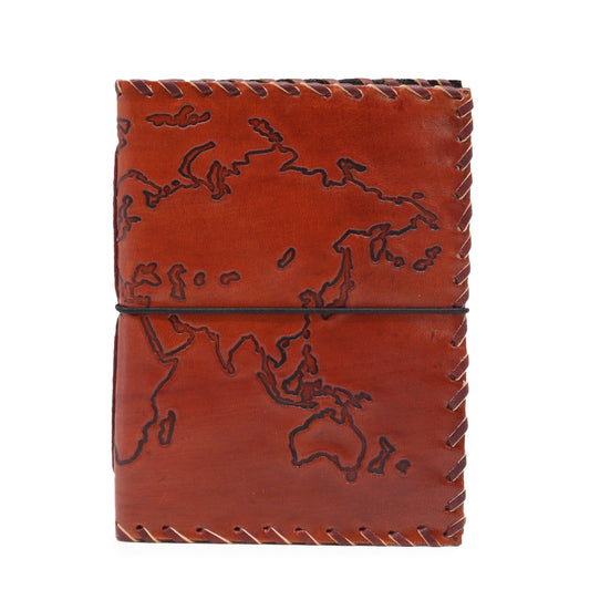 Handmade Leather-Bound Eco-Friendly Notebook with Strap - Medium - Burgundy - Map - main product image from Quintessential Holistic Health Ltd UK