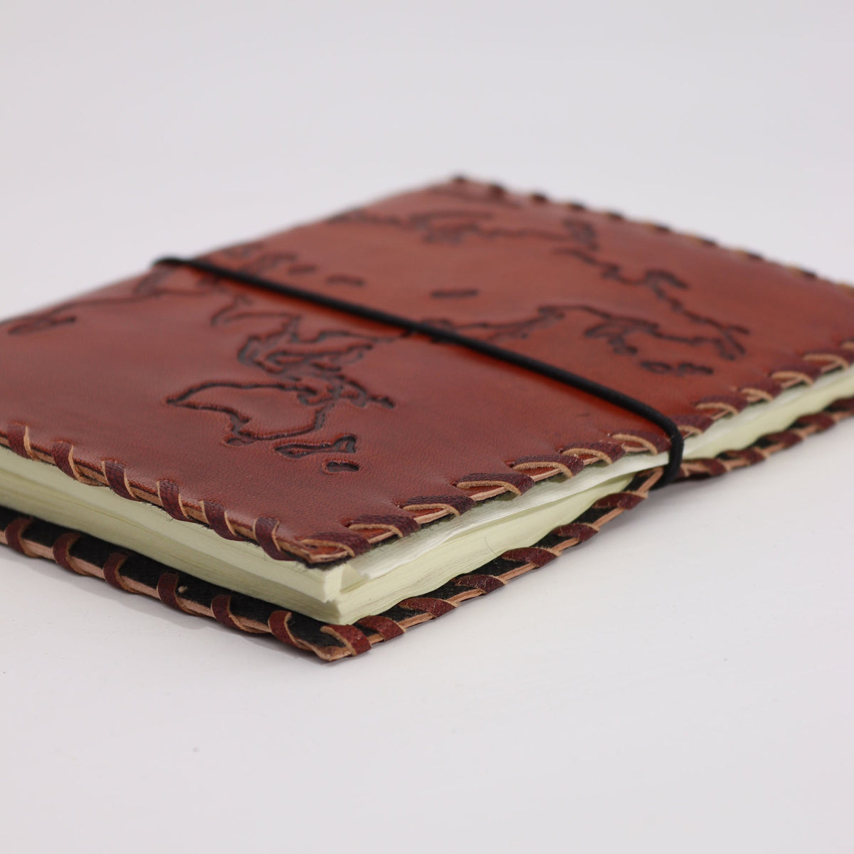 Handmade Leather-Bound Eco-Friendly - Medium - Burgundy - Map with cream pages, stitched edging and black elastic closure by Quintessential Holistic Health Ltd