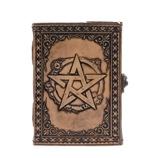 Handmade Leather-Bound Eco-Friendly Notebook with Metal Clasp - Medium - Brown and Tan - Pentacle - main product image from Quintessential Holistic Health Ltd UK
