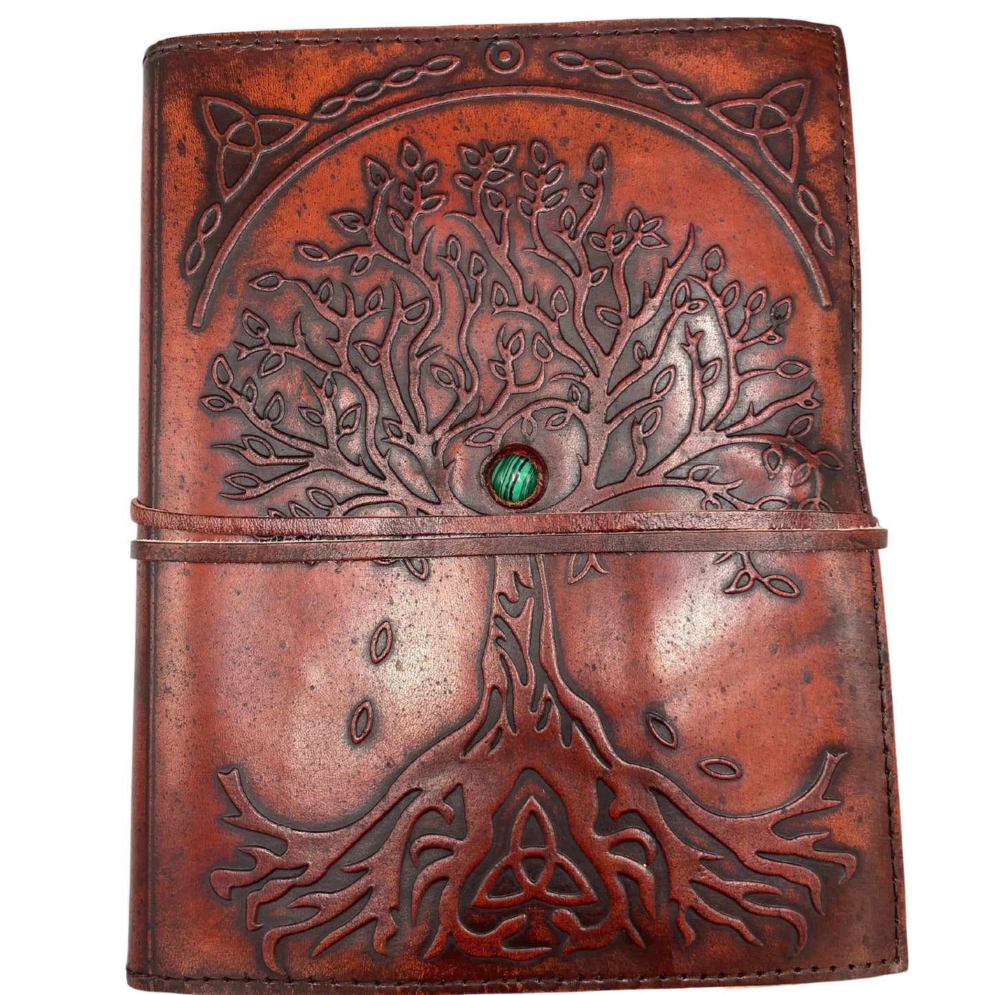 Handmade Leather-Bound Eco-Friendly Notebook - Large / Brown / Tree of Life product packaging on clean background from Quintessential Holistic Health Ltd