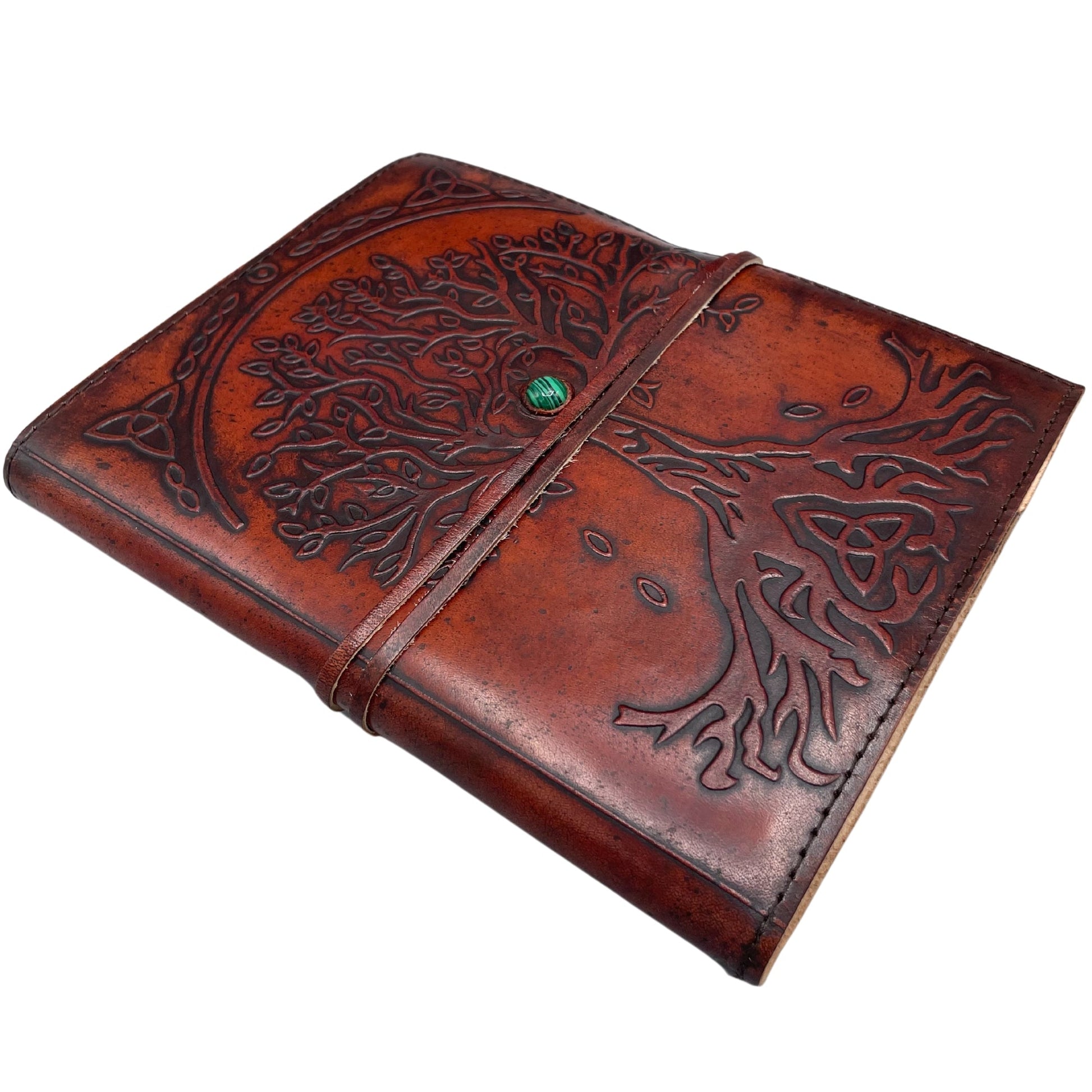 Handmade Leather-Bound Eco-Friendly Notebook - Large / Brown / Tree of Life product packaging on clean background from Quintessential Holistic Health Ltd