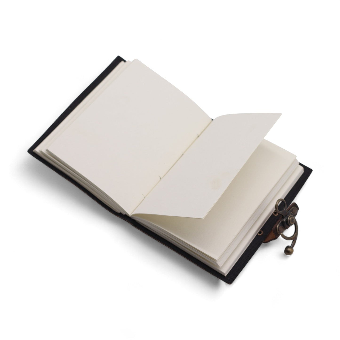 Handmade Leather-Bound Eco-Friendly Journal with Metal Clasp – Medium / Black / Never Give Up On Your Dreams product packaging on clean background from Quintessential Holistic Health Ltd