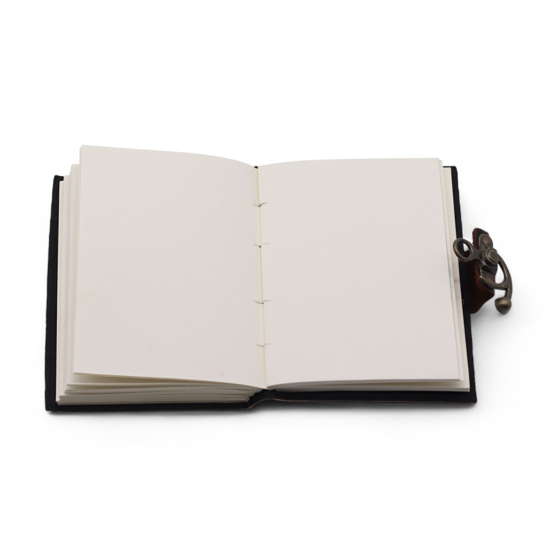 Handmade Leather-Bound Eco-Friendly Journal with Metal Clasp – Medium / Dark Brown / Stop Doom Scrolling product packaging on clean background from Quintessential Holistic Health Ltd