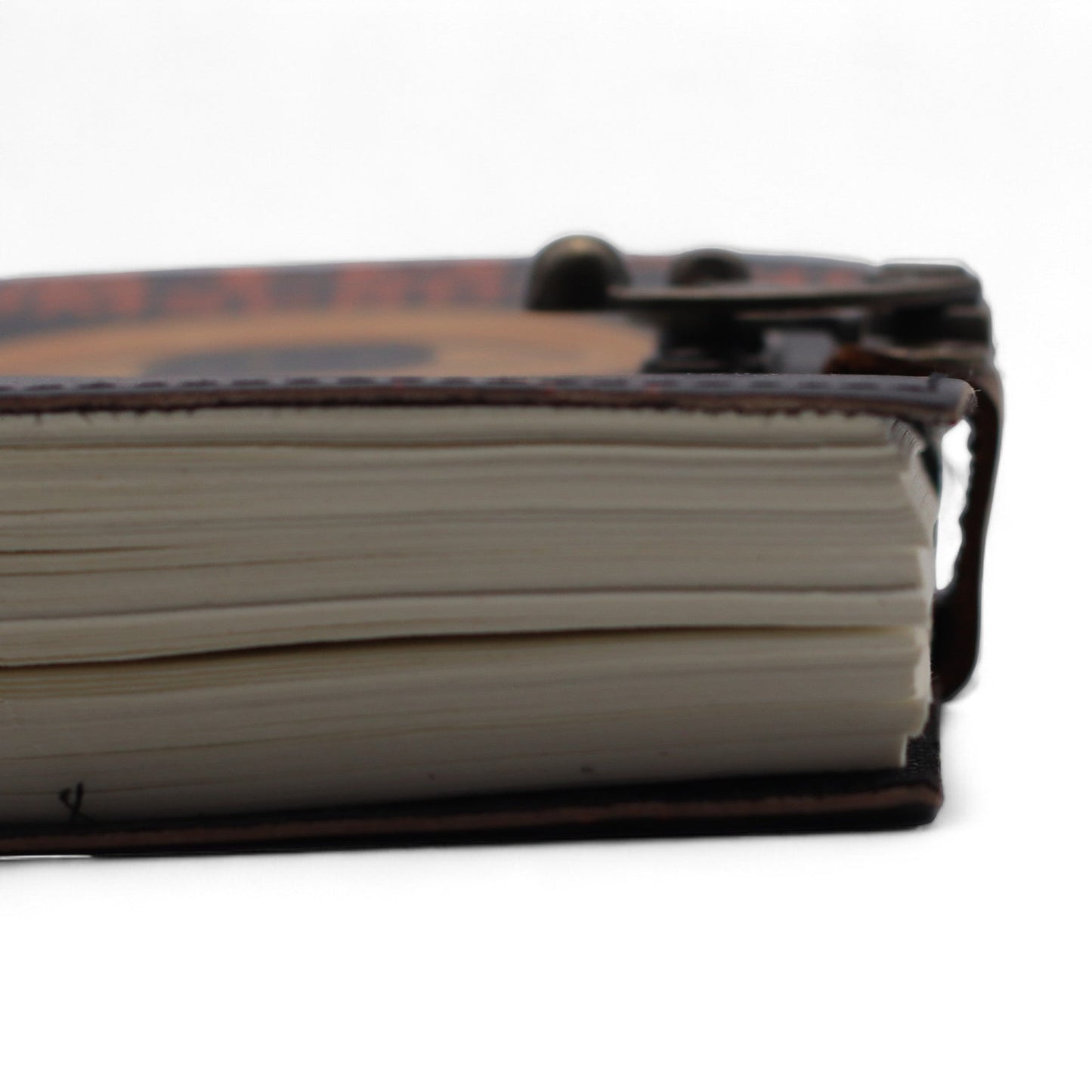 Handmade Leather-Bound Eco-Friendly Journal with Metal Clasp – Medium / Dark Brown / Stop Doom Scrolling product packaging on clean background from Quintessential Holistic Health Ltd