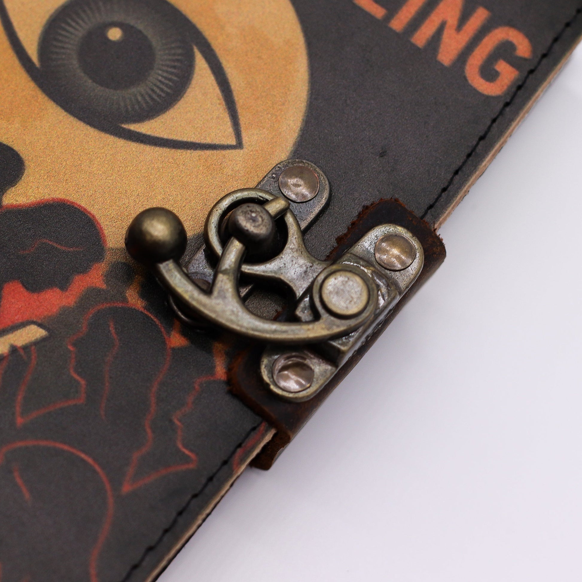 Handmade Leather-Bound Eco-Friendly Journal with Metal Clasp – Medium / Dark Brown / Stop Doom Scrolling product packaging on clean background from Quintessential Holistic Health Ltd