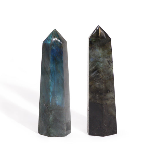 Natural Labradorite Point product packaging on clean background from Quintessential Holistic Health Ltd