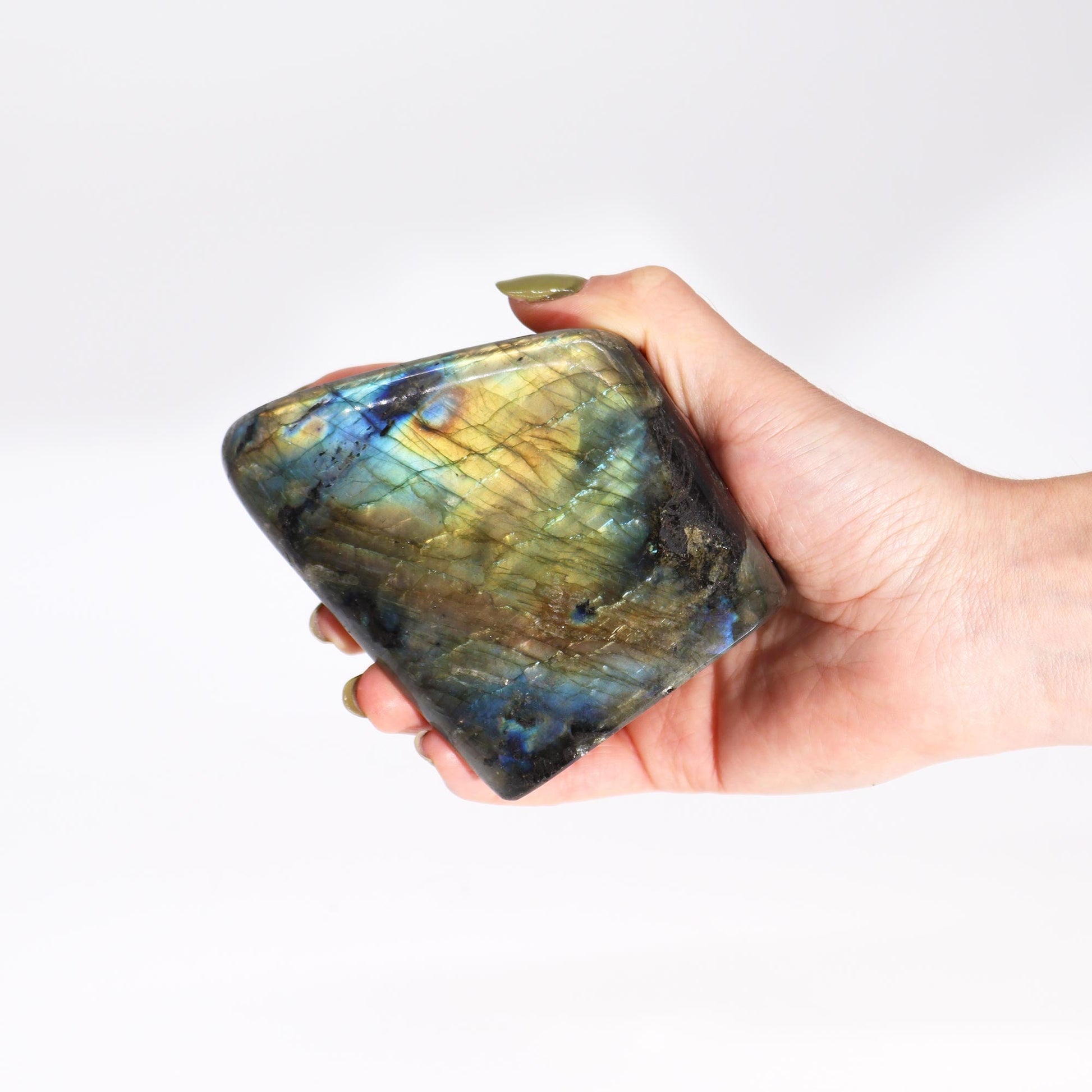 Natural Labradorite Stone - Large product packaging on clean background from Quintessential Holistic Health Ltd