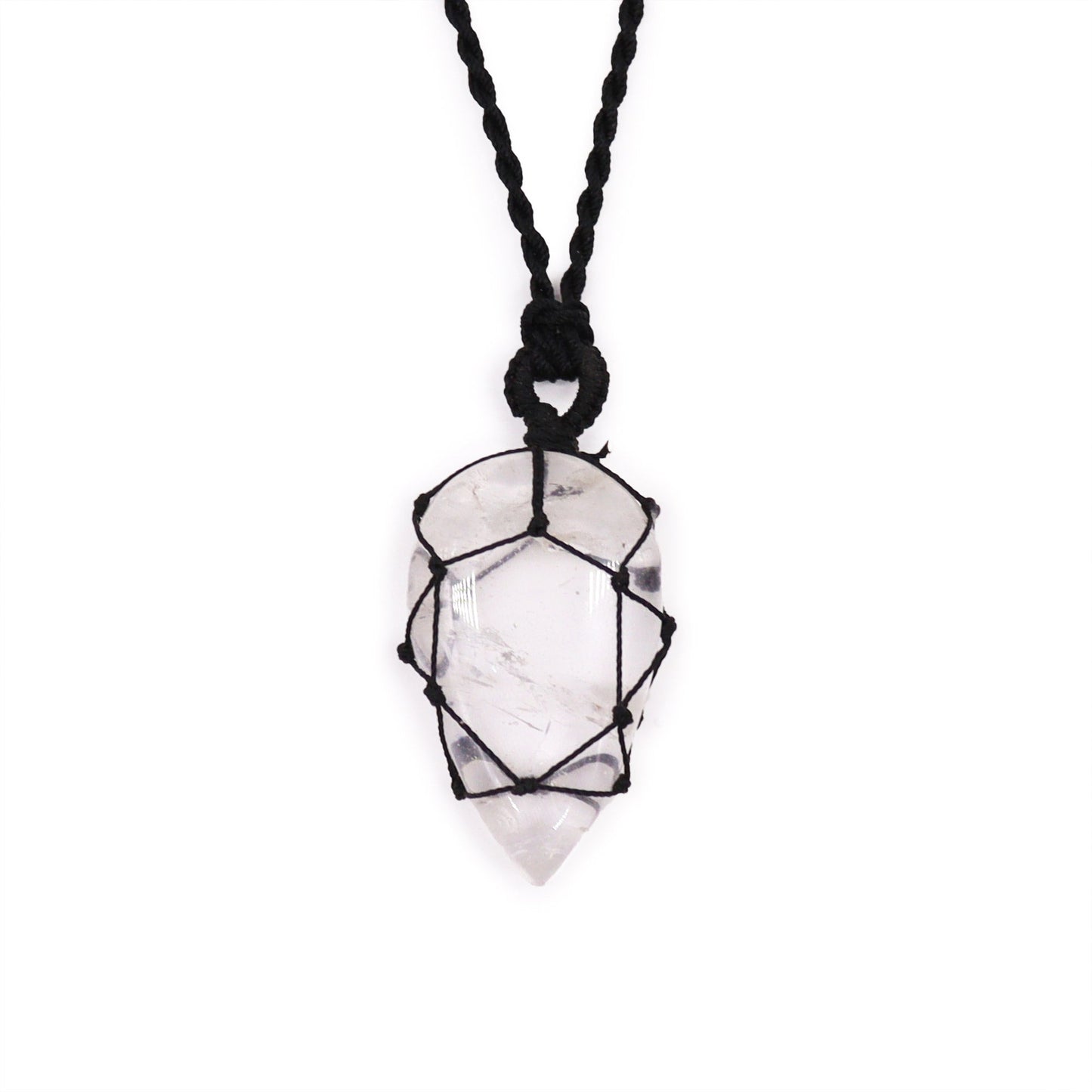 Handmade Laced Gemstone Pendant - Teardrop / Rock Quartz product packaging on clean background from Quintessential Holistic Health Ltd