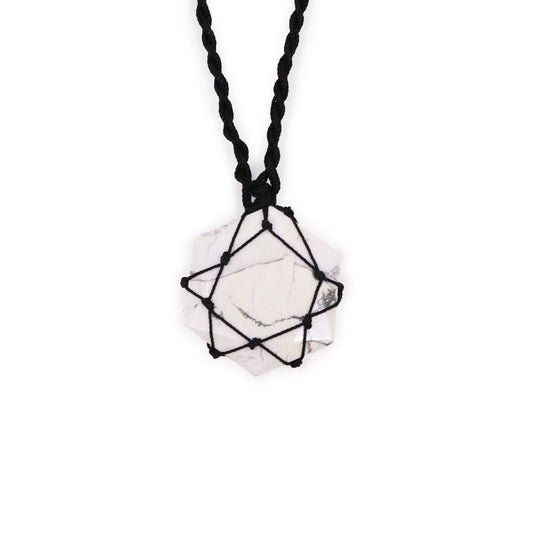 Handmade Laced Gemstone Pendant - Hexagonal / White Howlite product packaging on clean background from Quintessential Holistic Health Ltd