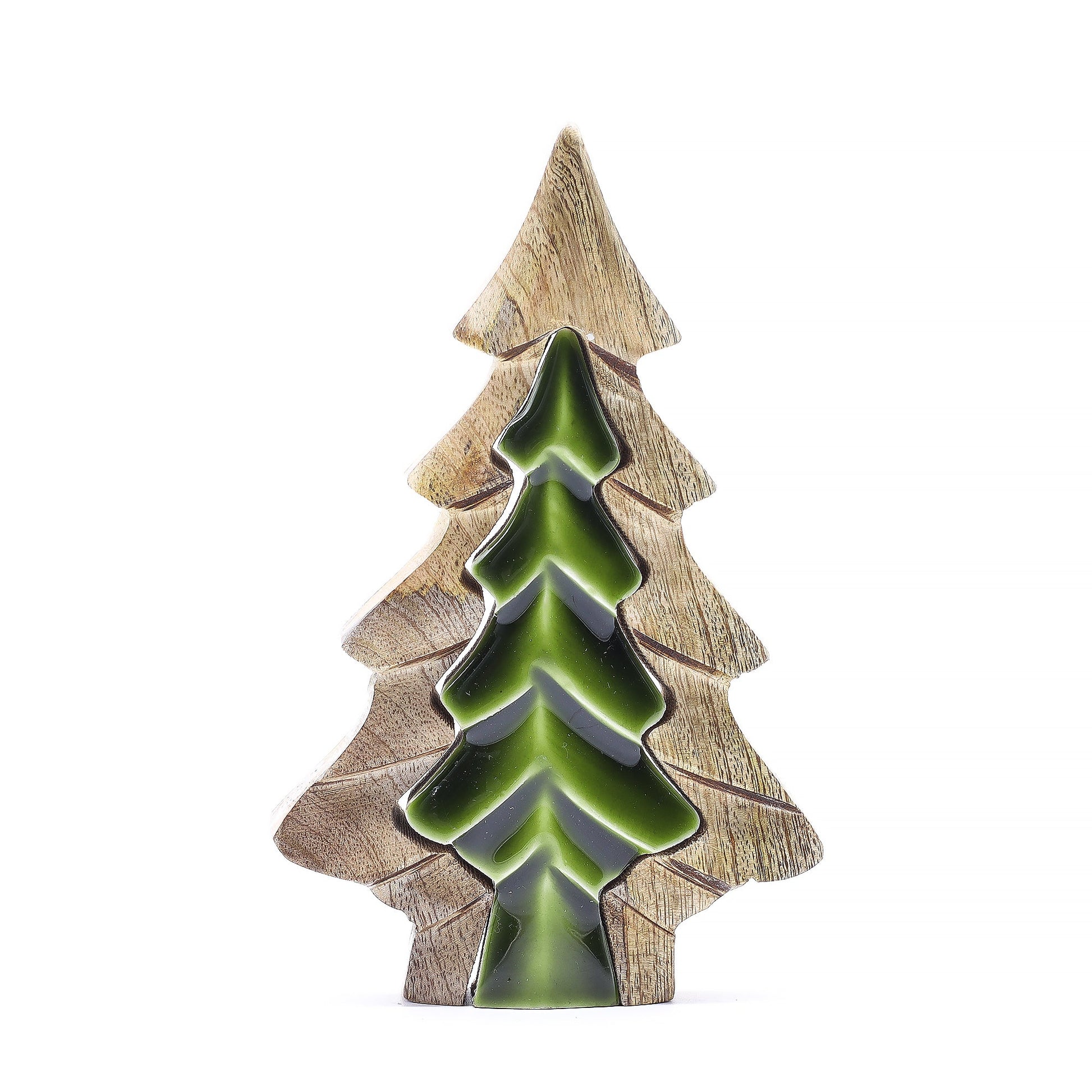 Handcrafted Enamel Wooden 3D Tree Decoration - Single Christmas Tree product packaging on clean background from Quintessential Holistic Health Ltd