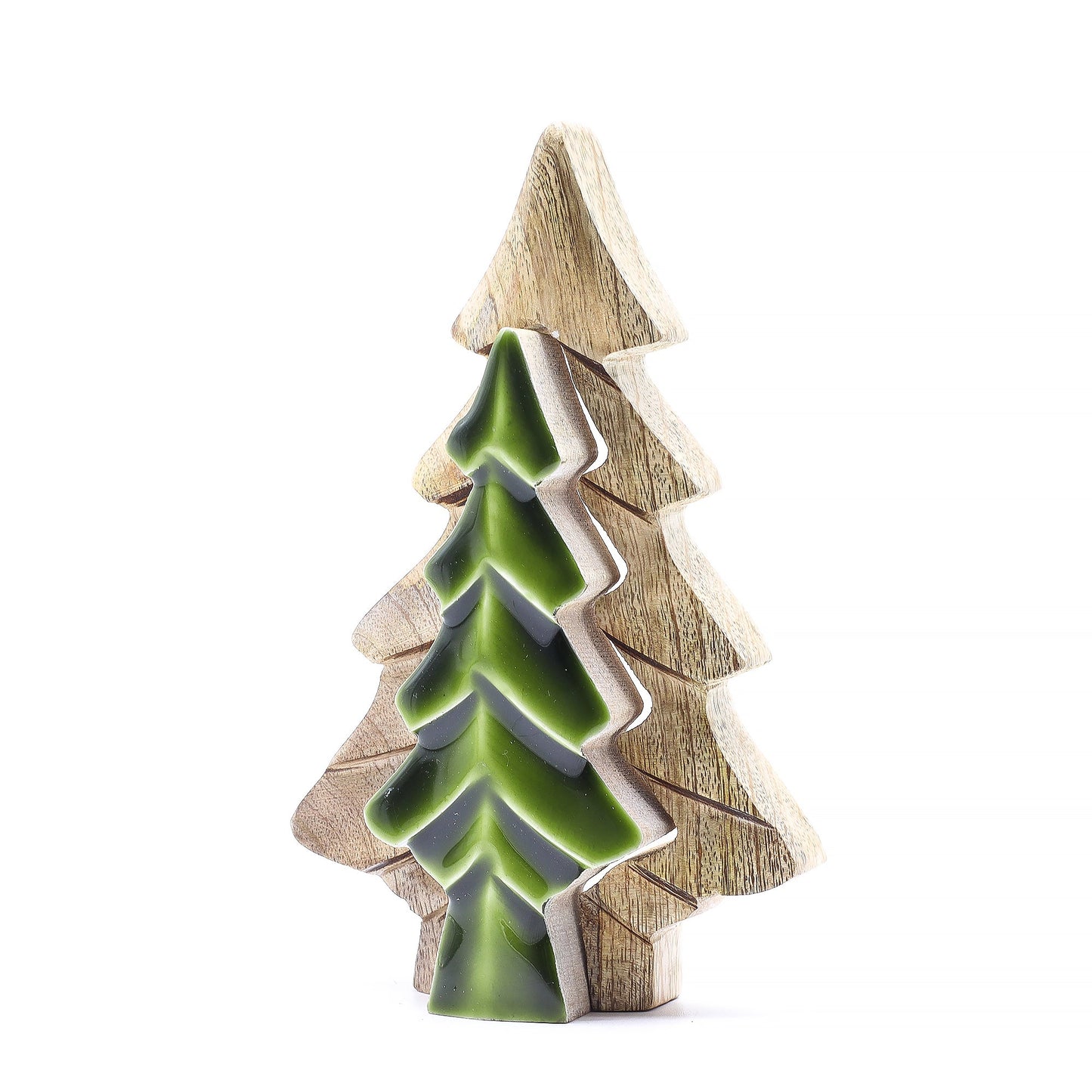 Handcrafted Enamel Wooden 3D Tree Decoration - Single Christmas Tree product packaging on clean background from Quintessential Holistic Health Ltd