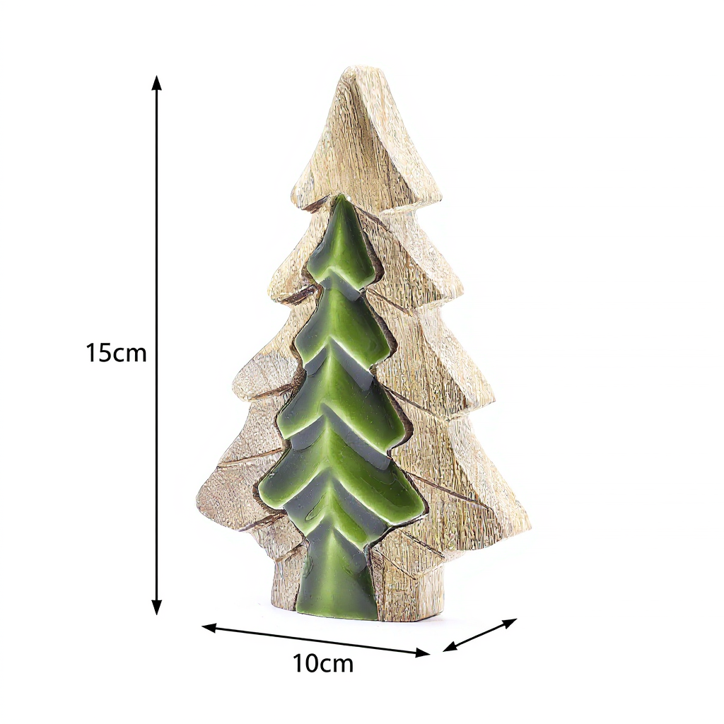 Handcrafted Enamel Wooden 3D Tree Decoration - Single Christmas Tree product packaging on clean background from Quintessential Holistic Health Ltd