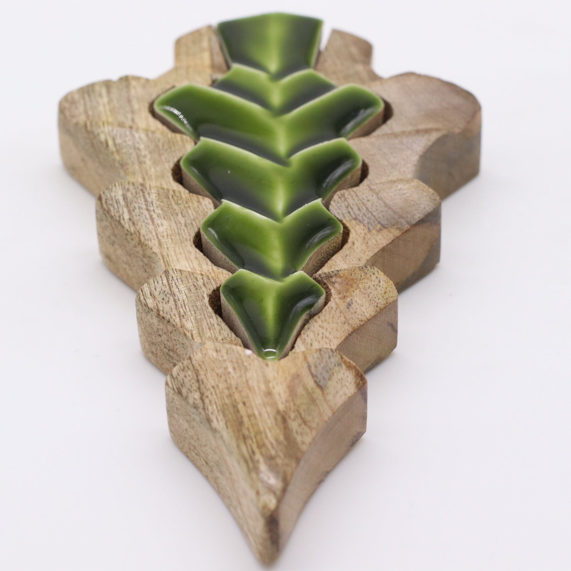 Handcrafted Enamel Wooden 3D Tree Decoration - Single Christmas Tree product packaging on clean background from Quintessential Holistic Health Ltd