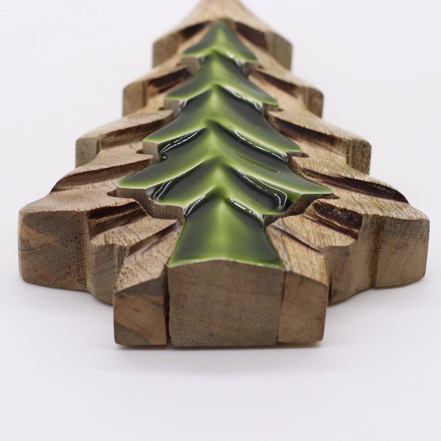 Handcrafted Enamel Wooden 3D Tree Decoration - Single Christmas Tree product packaging on clean background from Quintessential Holistic Health Ltd