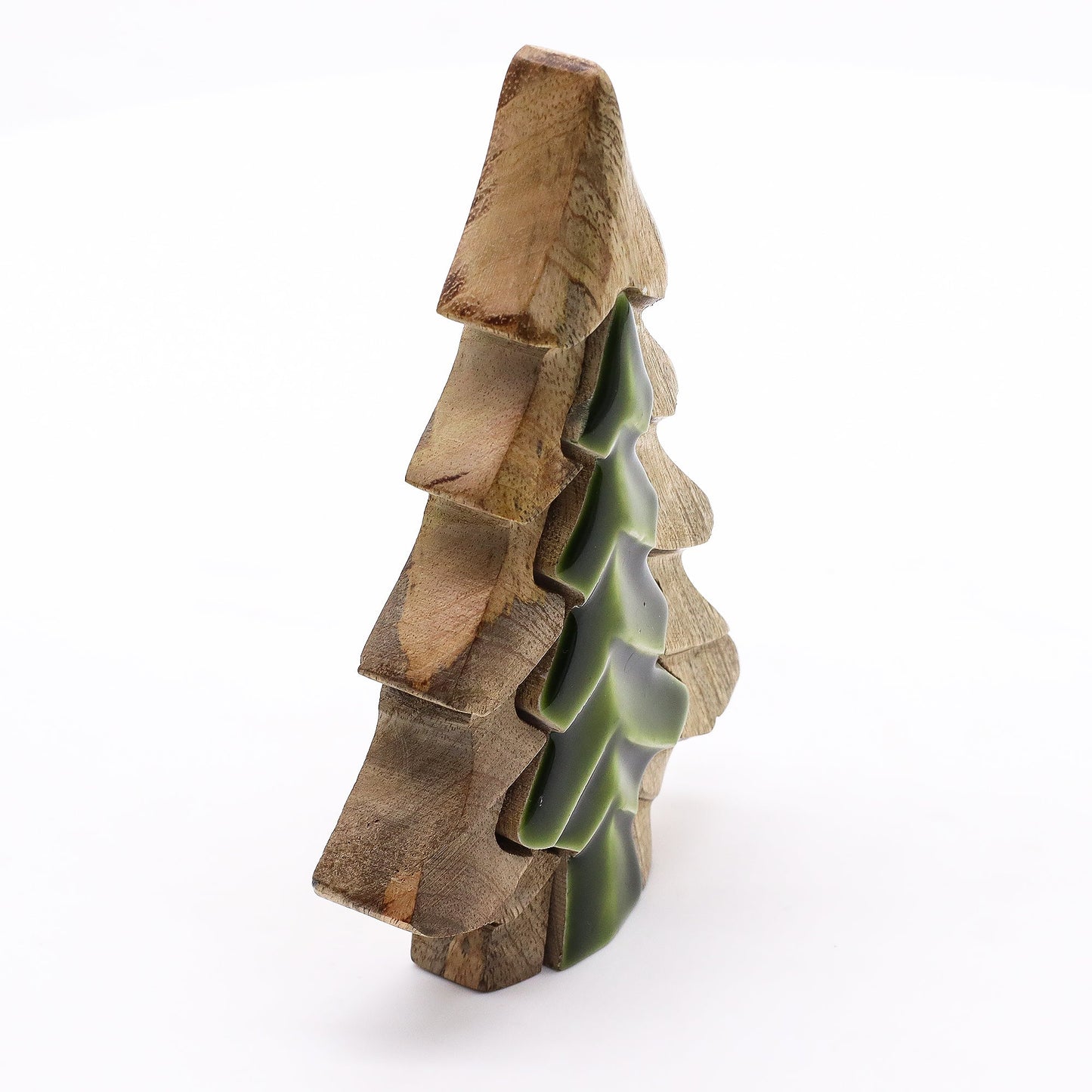 Handcrafted Enamel Wooden 3D Tree Decoration - Single Christmas Tree product packaging on clean background from Quintessential Holistic Health Ltd