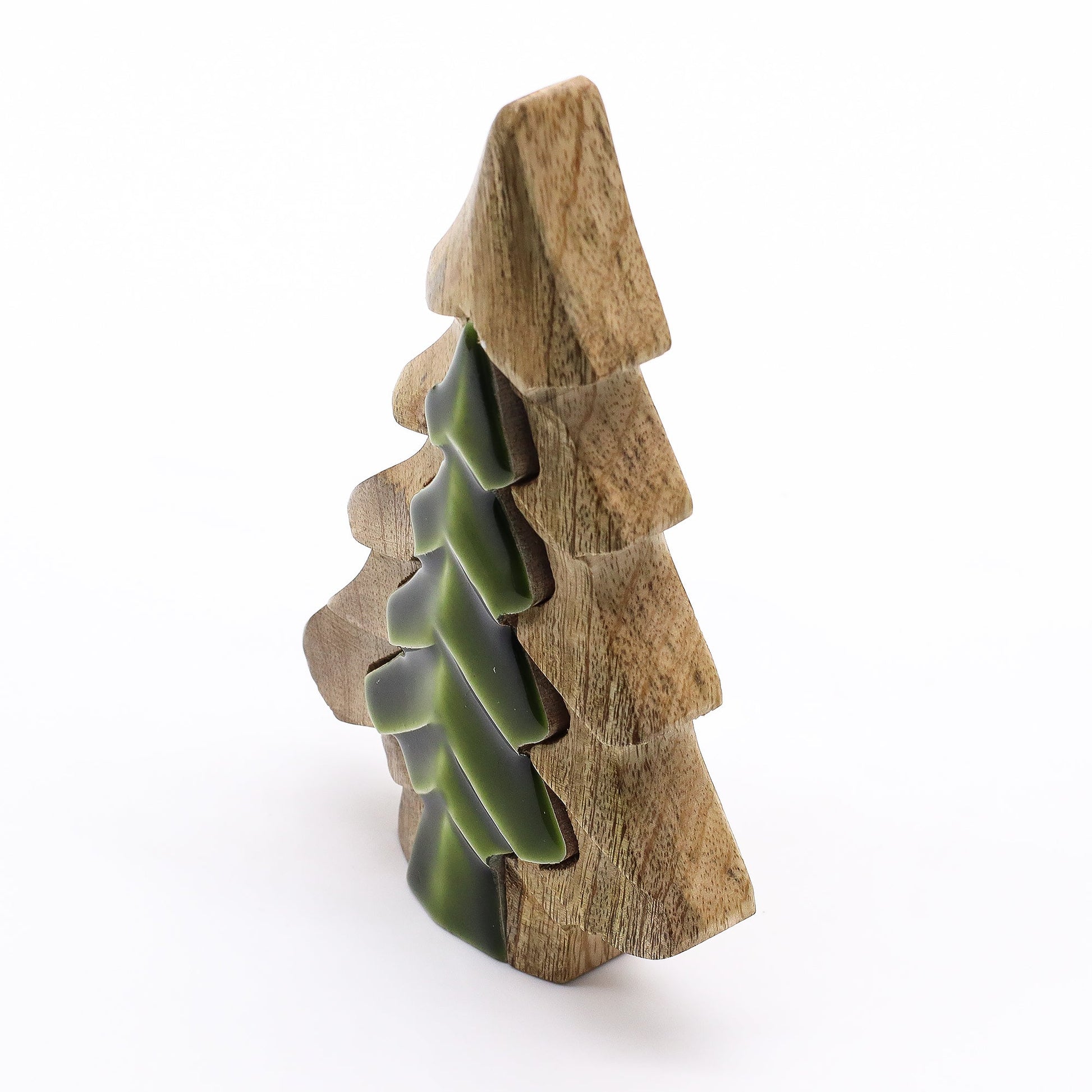 Handcrafted Enamel Wooden 3D Tree Decoration - Single Christmas Tree product packaging on clean background from Quintessential Holistic Health Ltd