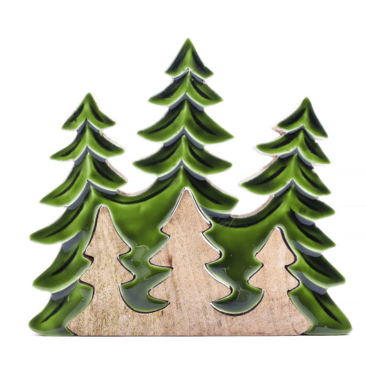 Handcrafted Enamel Wooden 3D Tree Decoration - Three Trees product packaging on clean background from Quintessential Holistic Health Ltd