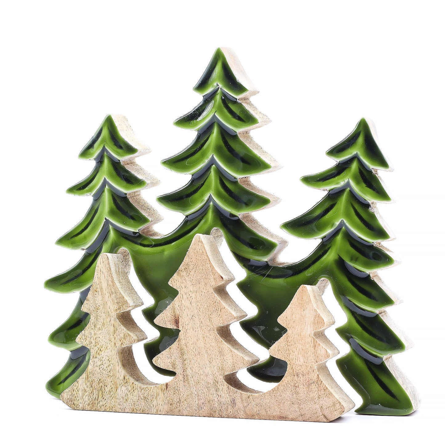 Handcrafted Enamel Wooden 3D Tree Decoration - Three Trees product packaging on clean background from Quintessential Holistic Health Ltd