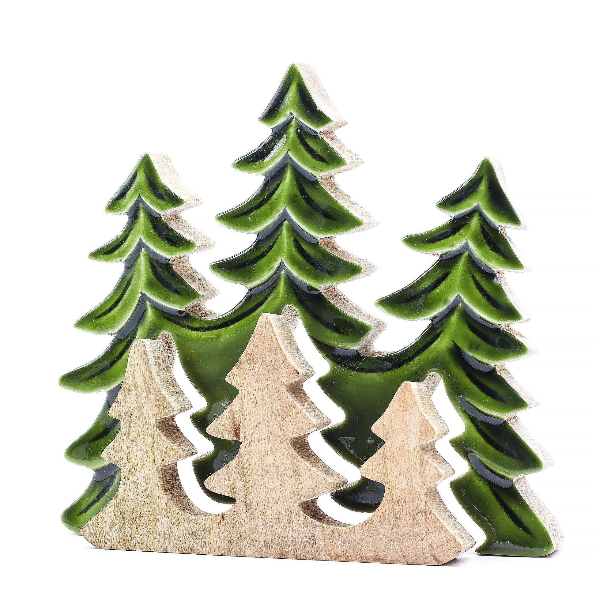Handcrafted Enamel Wooden 3D Tree Decoration - Three Trees product packaging on clean background from Quintessential Holistic Health Ltd