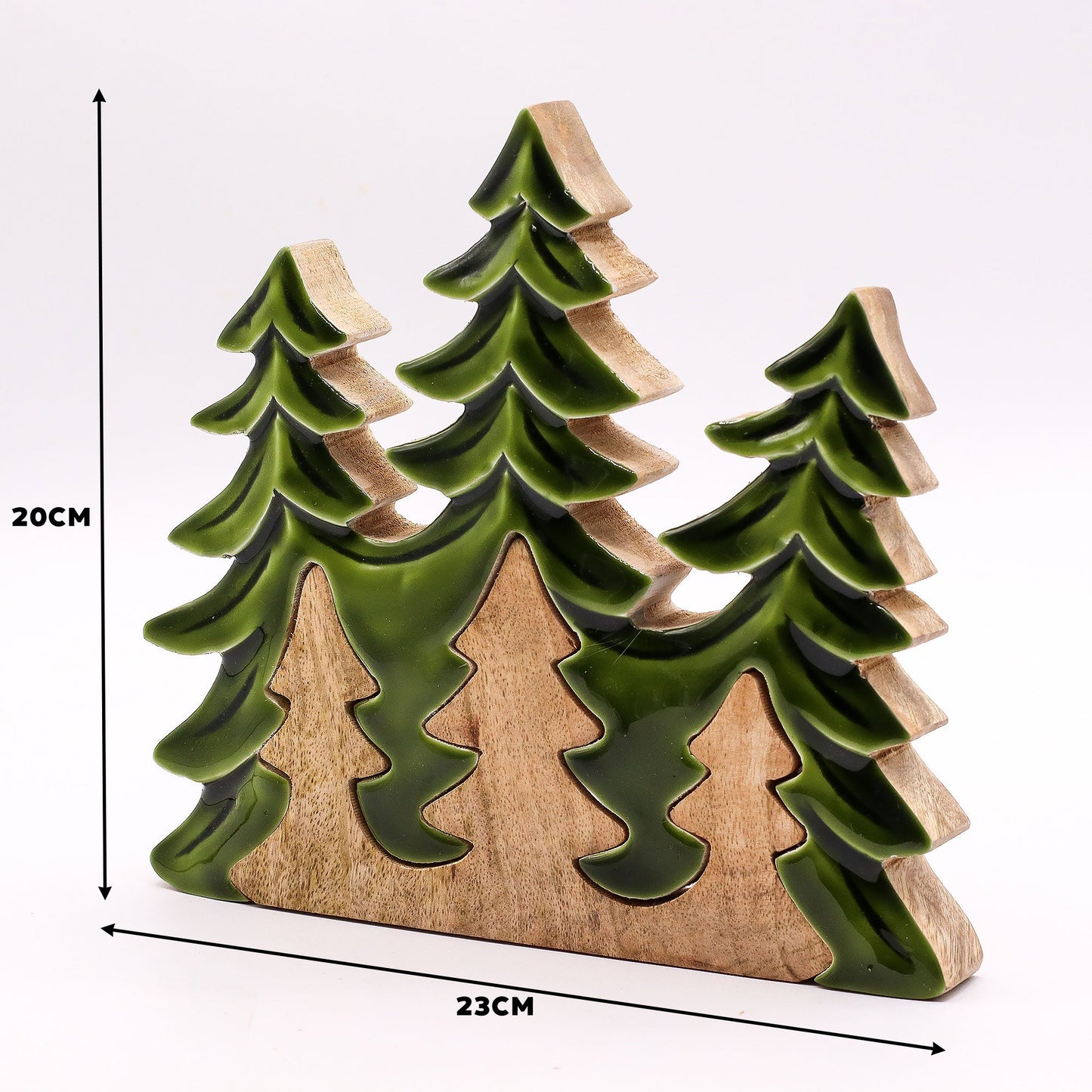 Handcrafted Enamel Wooden 3D Tree Decoration - Three Trees product packaging on clean background from Quintessential Holistic Health Ltd