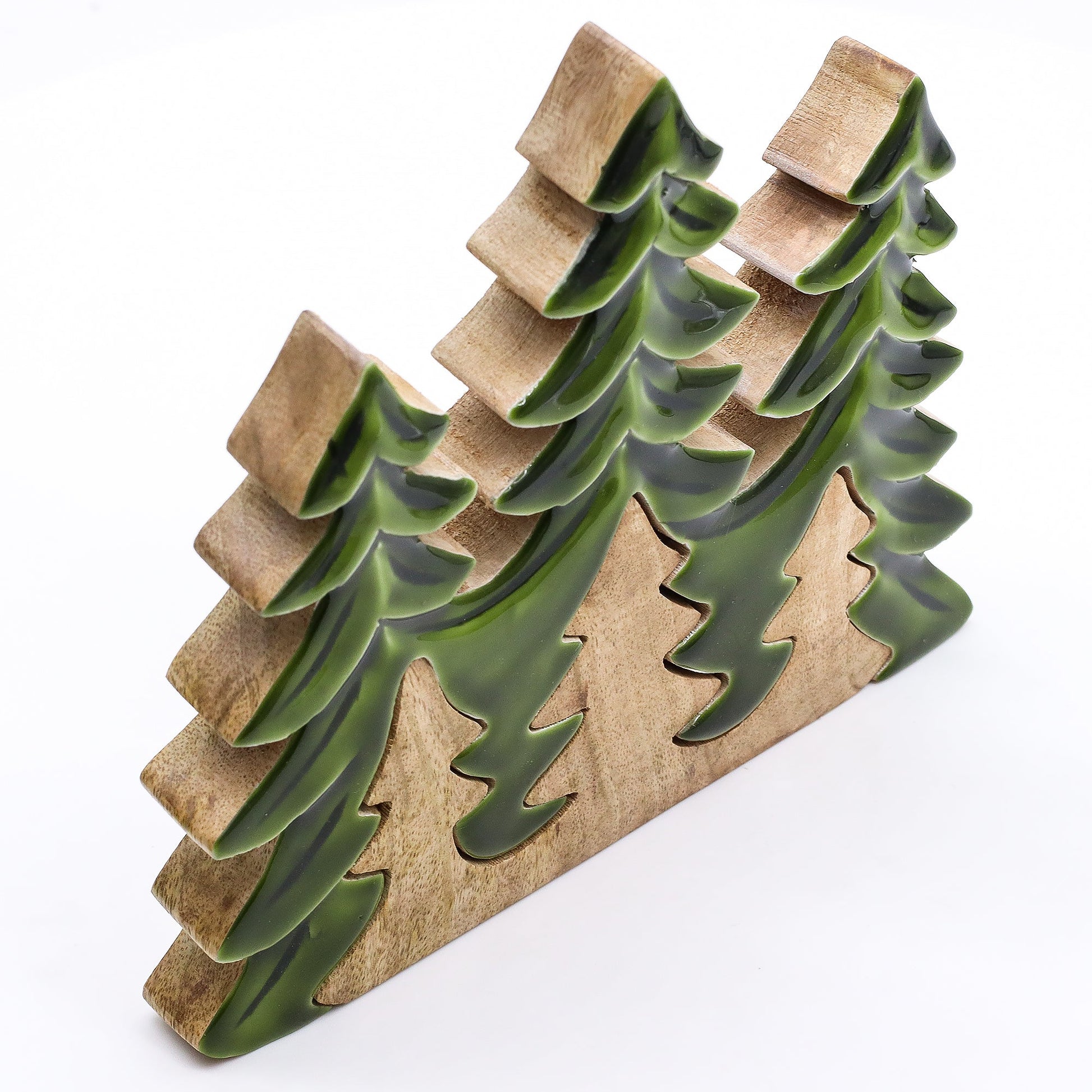 Handcrafted Enamel Wooden 3D Tree Decoration - Three Trees product packaging on clean background from Quintessential Holistic Health Ltd