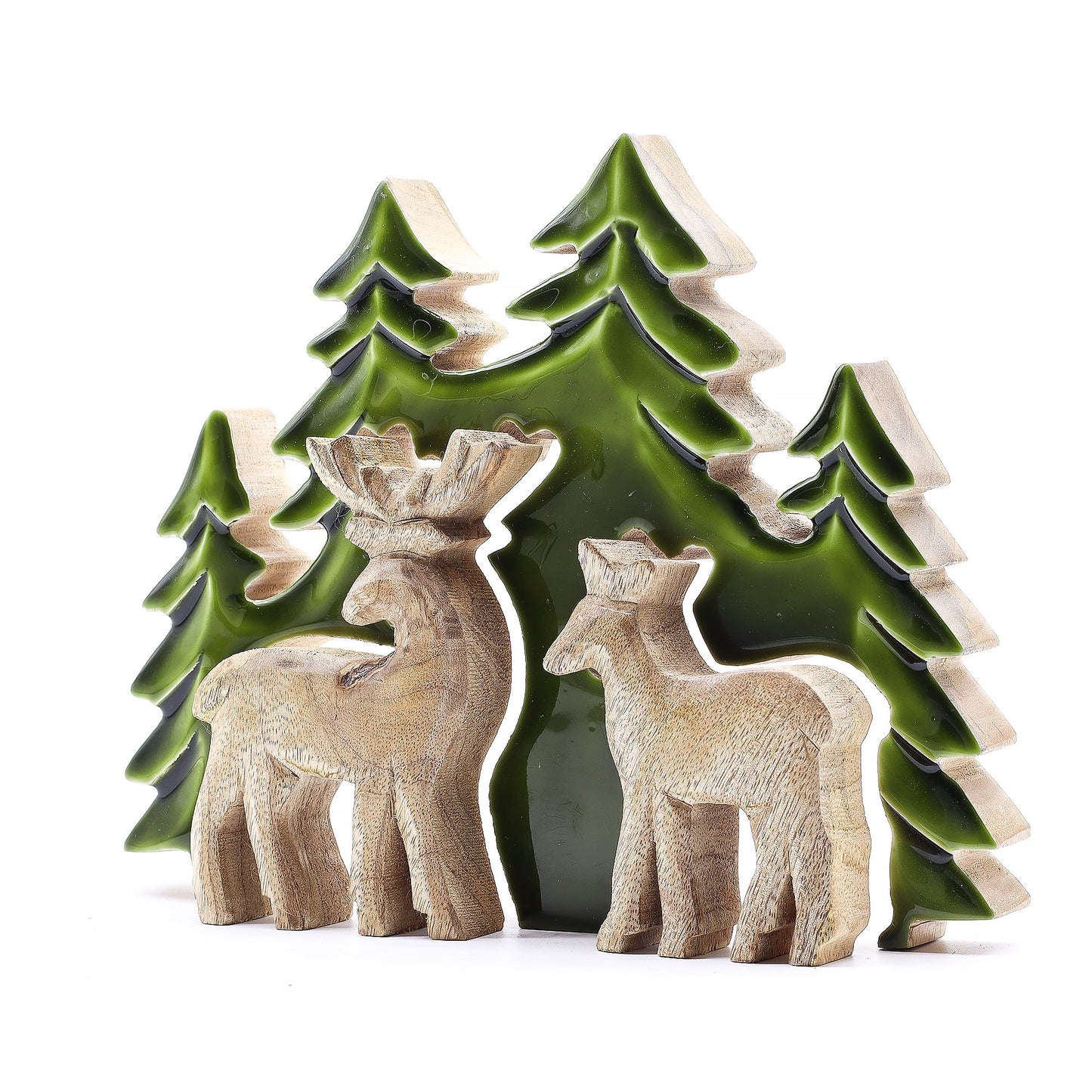 Handcrafted Enamel Wooden 3D Tree Decoration - 2 Deers in the Forest product packaging on clean background from Quintessential Holistic Health Ltd