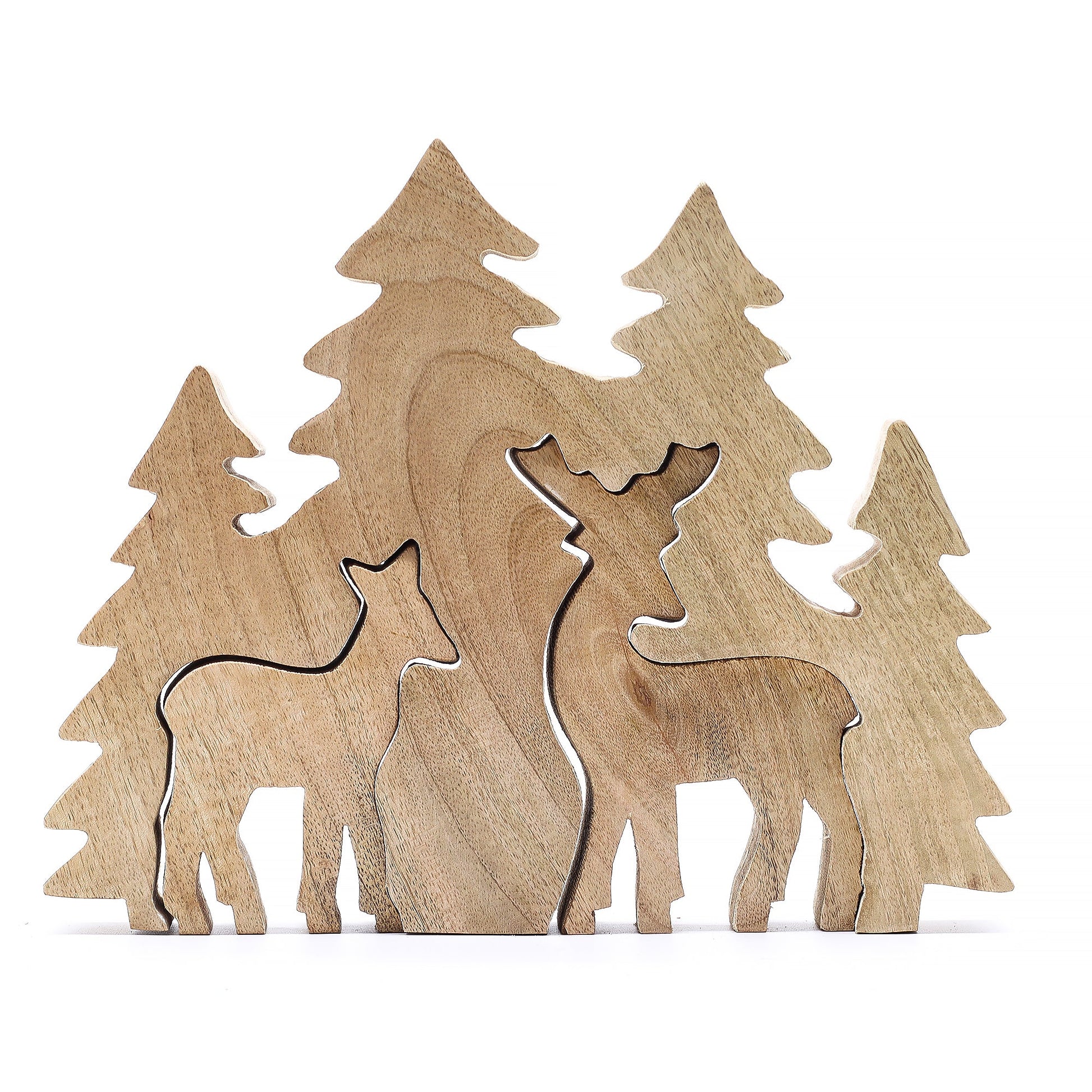 Handcrafted Enamel Wooden 3D Tree Decoration - 2 Deers in the Forest product packaging on clean background from Quintessential Holistic Health Ltd