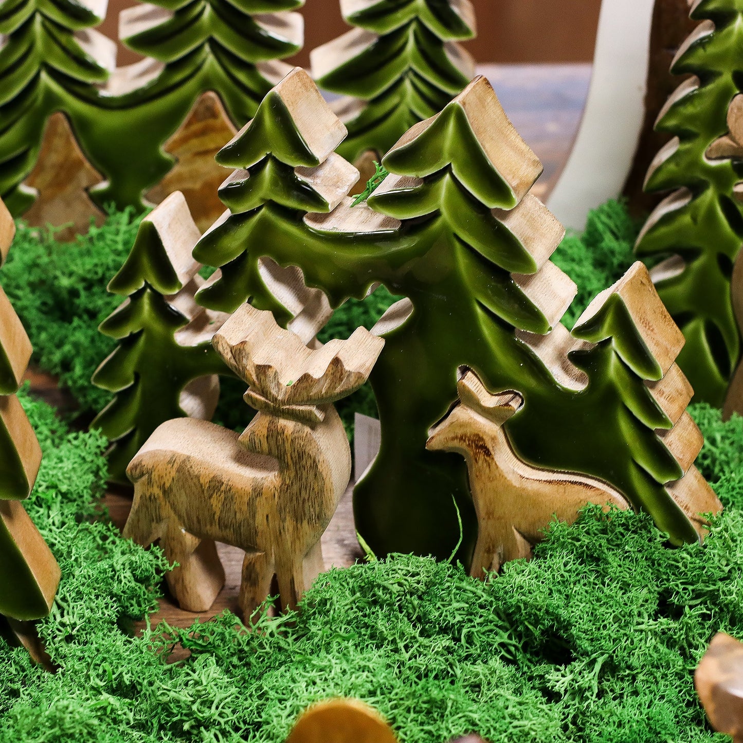 Handcrafted Enamel Wooden 3D Tree Decoration - 2 Deers in the Forest product packaging on clean background from Quintessential Holistic Health Ltd