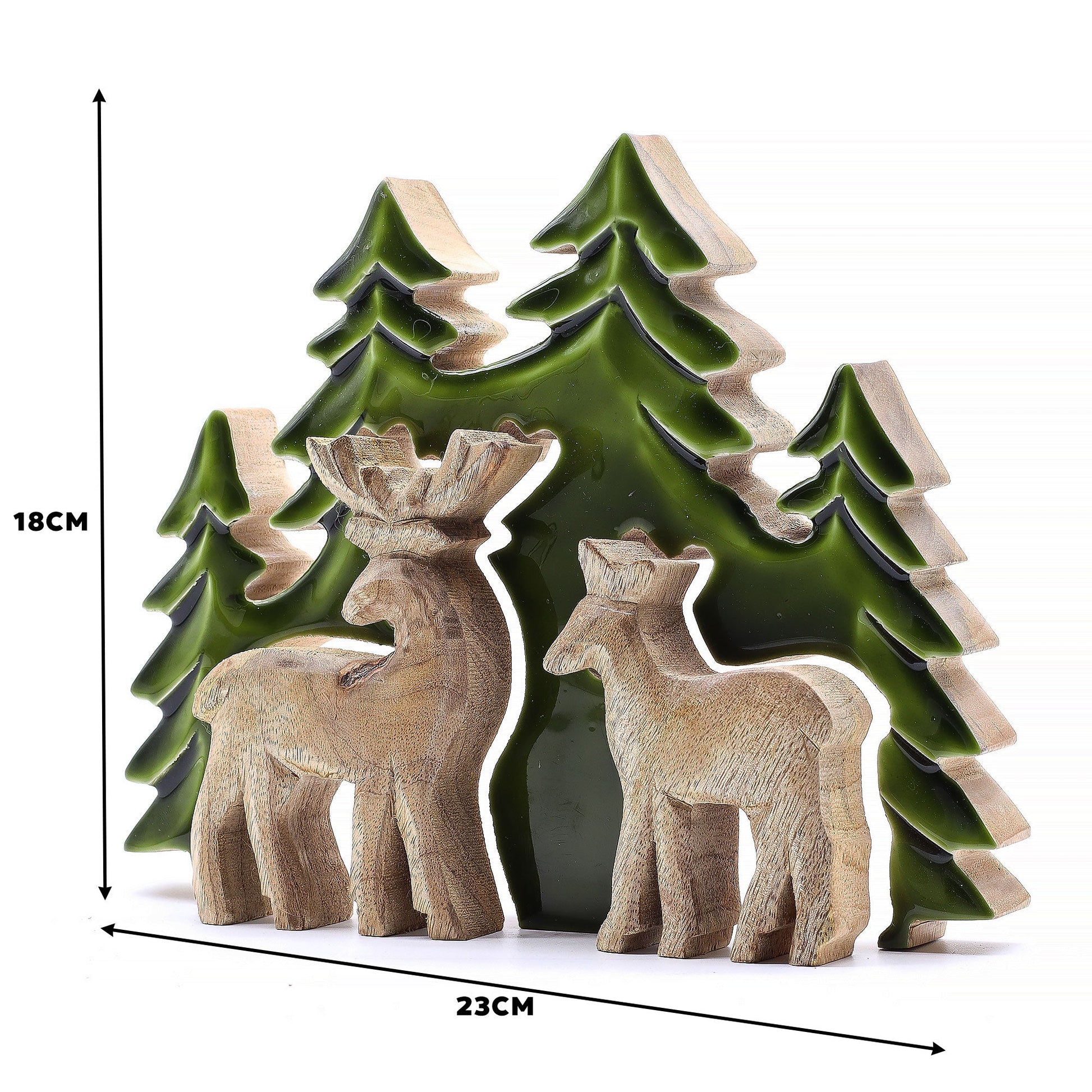 Handcrafted Enamel Wooden 3D Tree Decoration - 2 Deers in the Forest product packaging on clean background from Quintessential Holistic Health Ltd