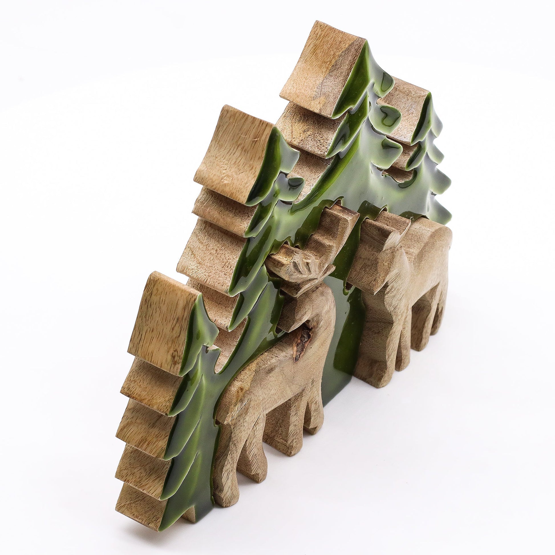 Handcrafted Enamel Wooden 3D Tree Decoration - 2 Deers in the Forest product packaging on clean background from Quintessential Holistic Health Ltd
