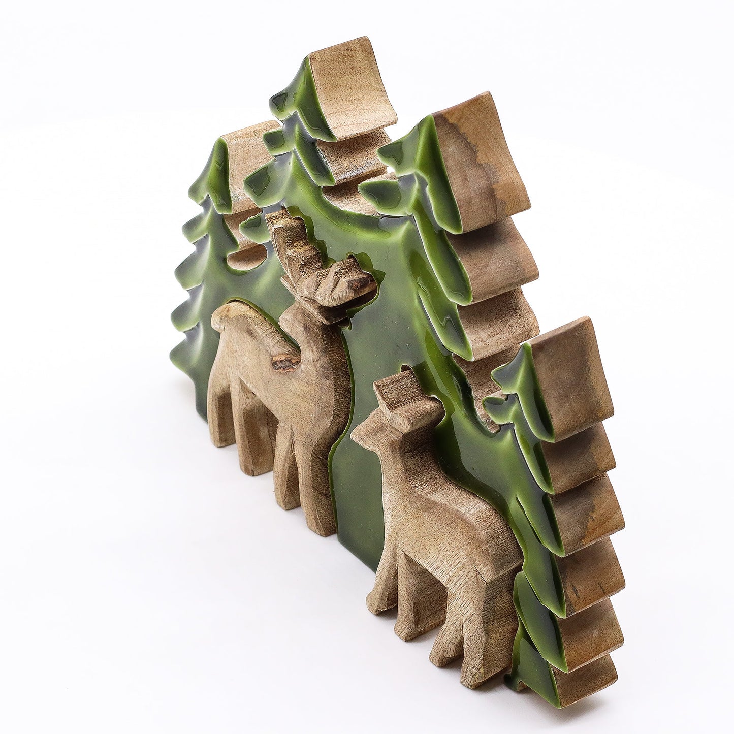 Handcrafted Enamel Wooden 3D Tree Decoration - 2 Deers in the Forest product packaging on clean background from Quintessential Holistic Health Ltd