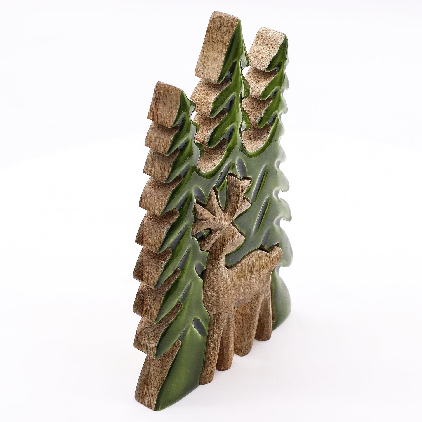 Handcrafted Enamel Wooden 3D Tree Decoration - Resting Deer in the Forest product packaging on clean background from Quintessential Holistic Health Ltd
