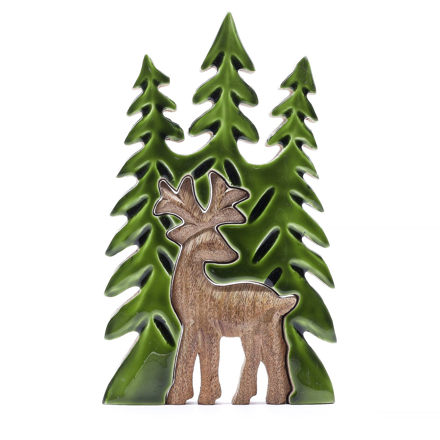Handcrafted Enamel Wooden 3D Tree Decoration - Deer in the Forest product packaging on clean background from Quintessential Holistic Health Ltd