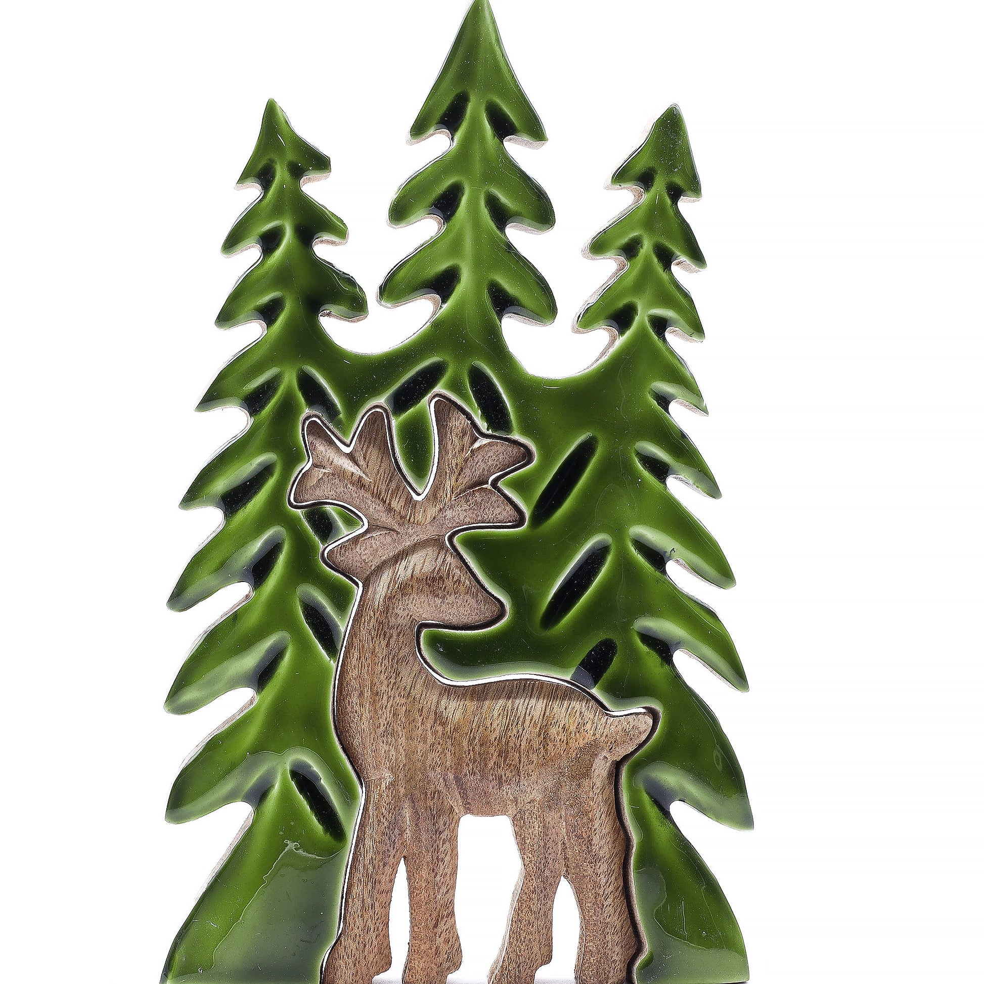 Handcrafted Enamel Wooden 3D Tree Decoration - Deer in the Forest product packaging on clean background from Quintessential Holistic Health Ltd